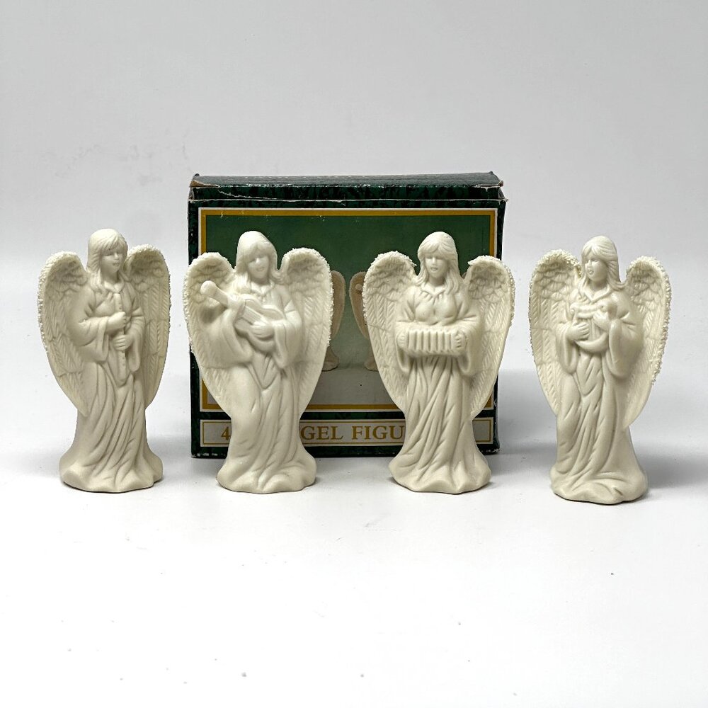 Christmas Angels Bisque Porcelain Jade Collection Playing Instruments set of 4